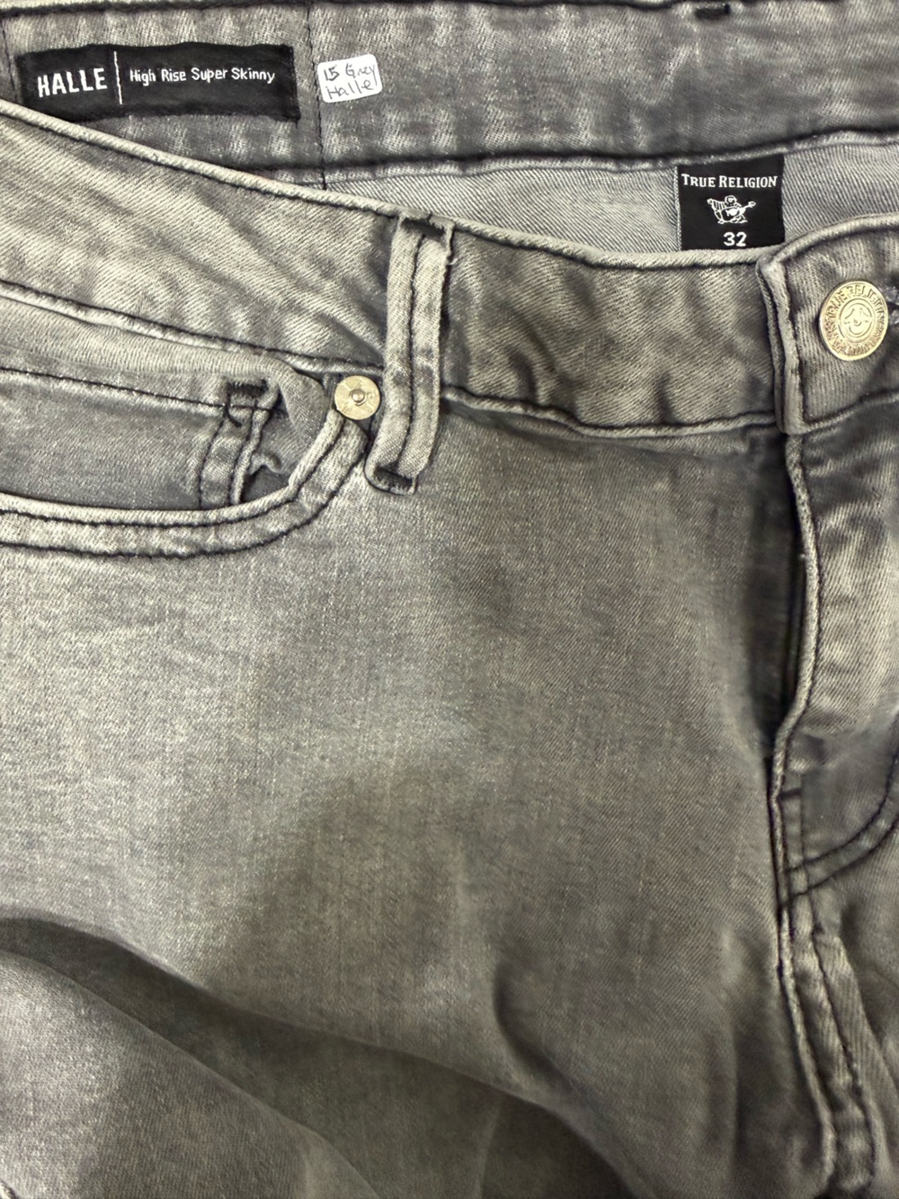 True Religion Halle High Rise Super Skinny Gray Jeans Size 32